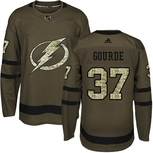 Adidas Lightning #37 Yanni Gourde Green Salute to Service Stitched NHL Jersey